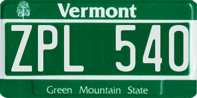 VT license plate ZPL540