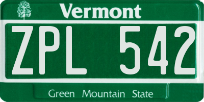 VT license plate ZPL542