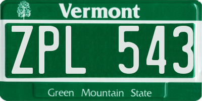 VT license plate ZPL543