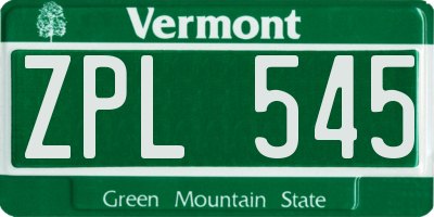 VT license plate ZPL545