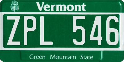 VT license plate ZPL546