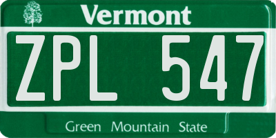 VT license plate ZPL547