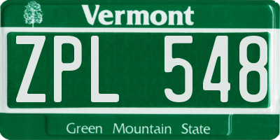 VT license plate ZPL548