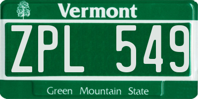 VT license plate ZPL549