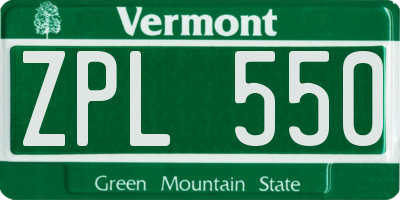 VT license plate ZPL550