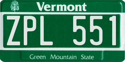 VT license plate ZPL551
