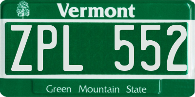 VT license plate ZPL552