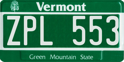 VT license plate ZPL553