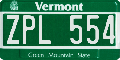 VT license plate ZPL554