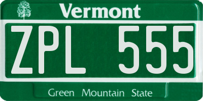VT license plate ZPL555