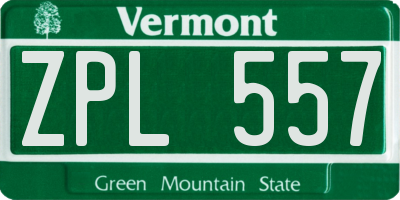 VT license plate ZPL557