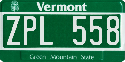 VT license plate ZPL558