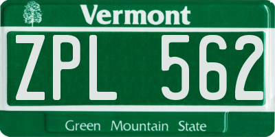 VT license plate ZPL562