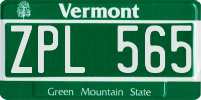 VT license plate ZPL565