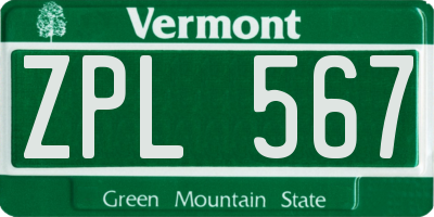 VT license plate ZPL567