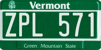 VT license plate ZPL571