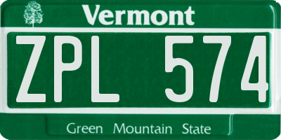 VT license plate ZPL574
