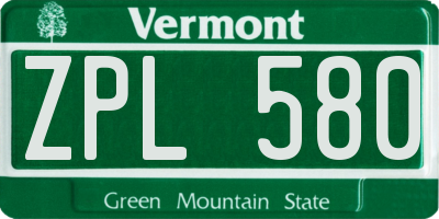 VT license plate ZPL580
