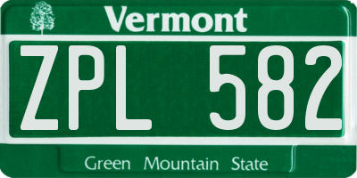VT license plate ZPL582