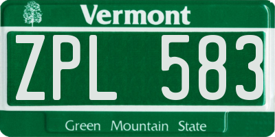 VT license plate ZPL583