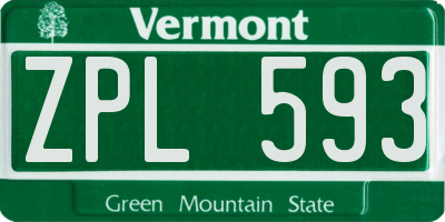 VT license plate ZPL593