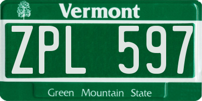 VT license plate ZPL597