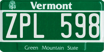 VT license plate ZPL598