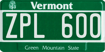 VT license plate ZPL600