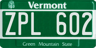 VT license plate ZPL602