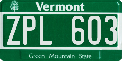VT license plate ZPL603