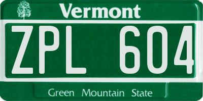 VT license plate ZPL604