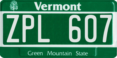 VT license plate ZPL607
