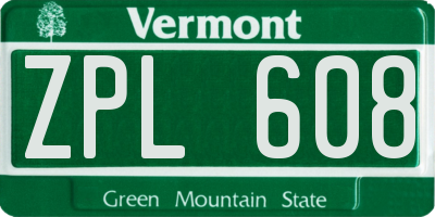 VT license plate ZPL608