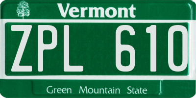 VT license plate ZPL610