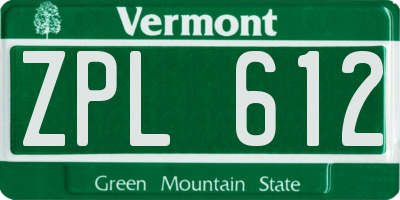 VT license plate ZPL612