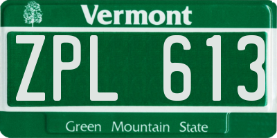 VT license plate ZPL613