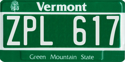 VT license plate ZPL617