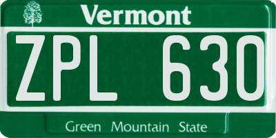 VT license plate ZPL630