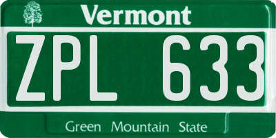 VT license plate ZPL633