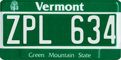 VT license plate ZPL634