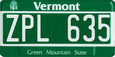 VT license plate ZPL635