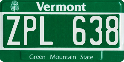 VT license plate ZPL638