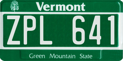 VT license plate ZPL641