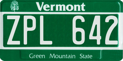 VT license plate ZPL642
