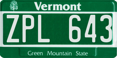 VT license plate ZPL643