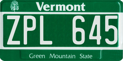 VT license plate ZPL645