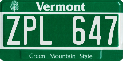 VT license plate ZPL647