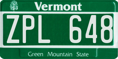 VT license plate ZPL648