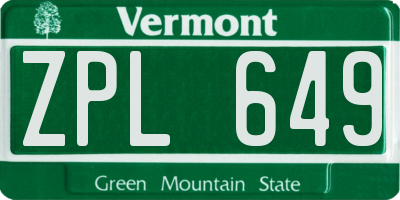 VT license plate ZPL649