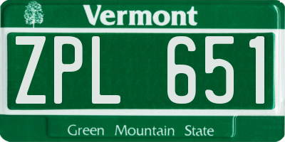 VT license plate ZPL651